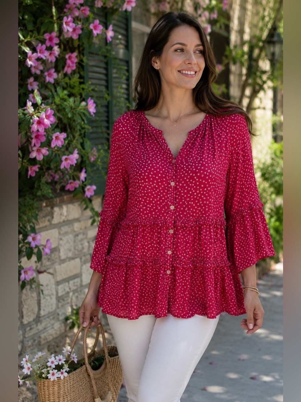 beachlunchlounge Tiered Ruffle Floral Blouse